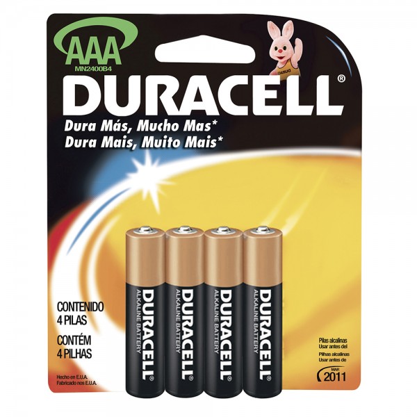 Pila alcalina marca Duracell® AAA con 4 piezas Surtek