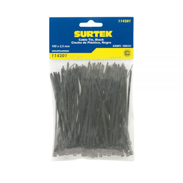 Cincho plástico 100 x 2.5mm100 piezas negro Surtek
