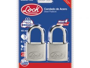 Candado acero largo llave estándar 2pzs cromo satinado Lock