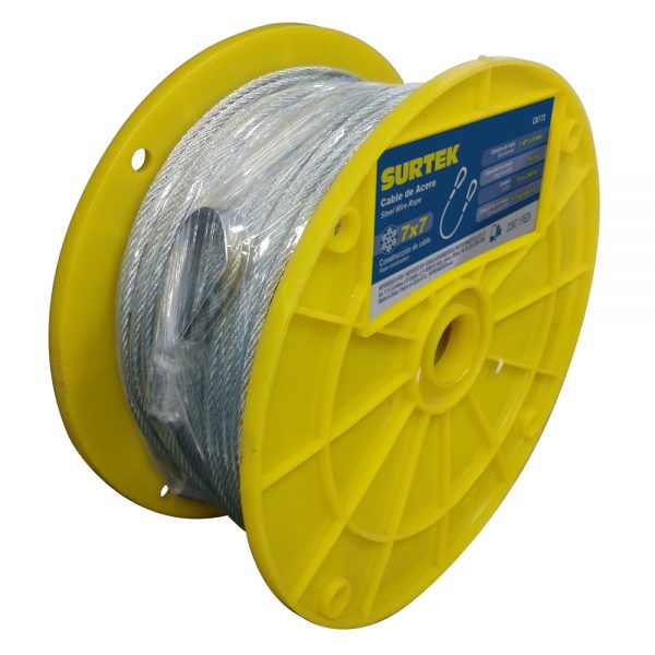 Cable acero recubrimiento PVC, 7x7, cal 3/16", 75m Surtek